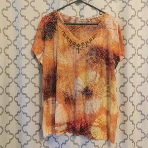 Cato Orange, Brown & Yellow Scoop Neck Short Sleeve T-Shirt - 18/20